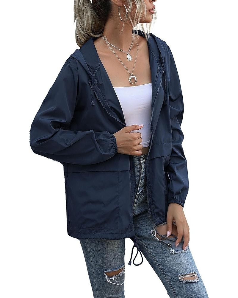 Women's Lightweight Waterproof Raincoats Hooded Windbreker Rain Jackets with Hood Navy $14.85 Coats