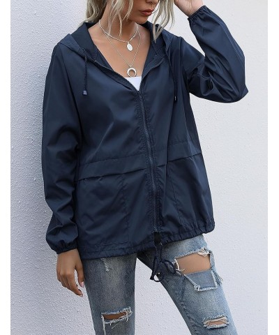 Women's Lightweight Waterproof Raincoats Hooded Windbreker Rain Jackets with Hood Navy $14.85 Coats