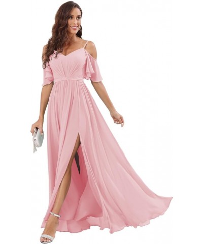 Off The Shoulder Chiffon Bridesmaid Dress with Split A Line Pleats Bridesmaid Dress Long for Women RS047 Light Pink $32.47 Dr...