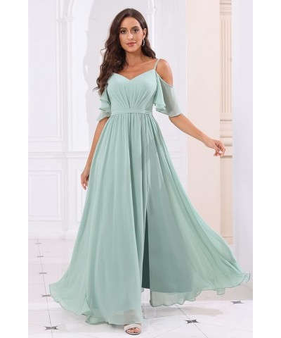 Off The Shoulder Chiffon Bridesmaid Dress with Split A Line Pleats Bridesmaid Dress Long for Women RS047 Light Pink $32.47 Dr...