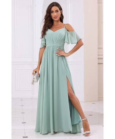 Off The Shoulder Chiffon Bridesmaid Dress with Split A Line Pleats Bridesmaid Dress Long for Women RS047 Light Pink $32.47 Dr...