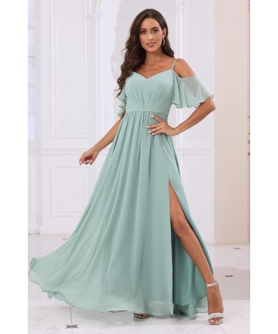 Off The Shoulder Chiffon Bridesmaid Dress with Split A Line Pleats Bridesmaid Dress Long for Women RS047 Light Pink $32.47 Dr...