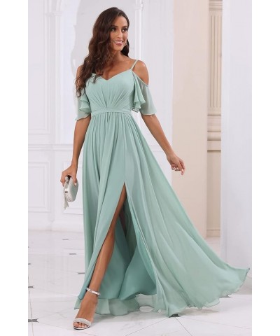 Off The Shoulder Chiffon Bridesmaid Dress with Split A Line Pleats Bridesmaid Dress Long for Women RS047 Light Pink $32.47 Dr...