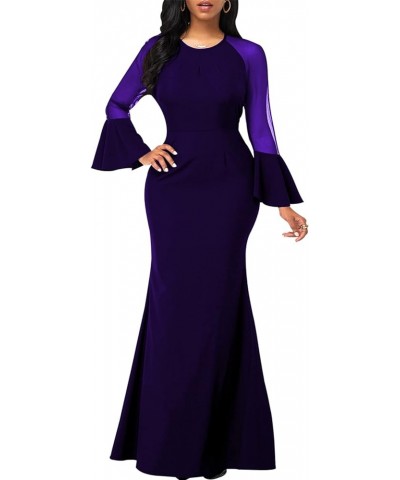 Colorful Maxi Dresses for Women Sexy Long Sleeve Deep V Neck Bodycon Floor Length Dress 11504dark Purple $13.24 Dresses