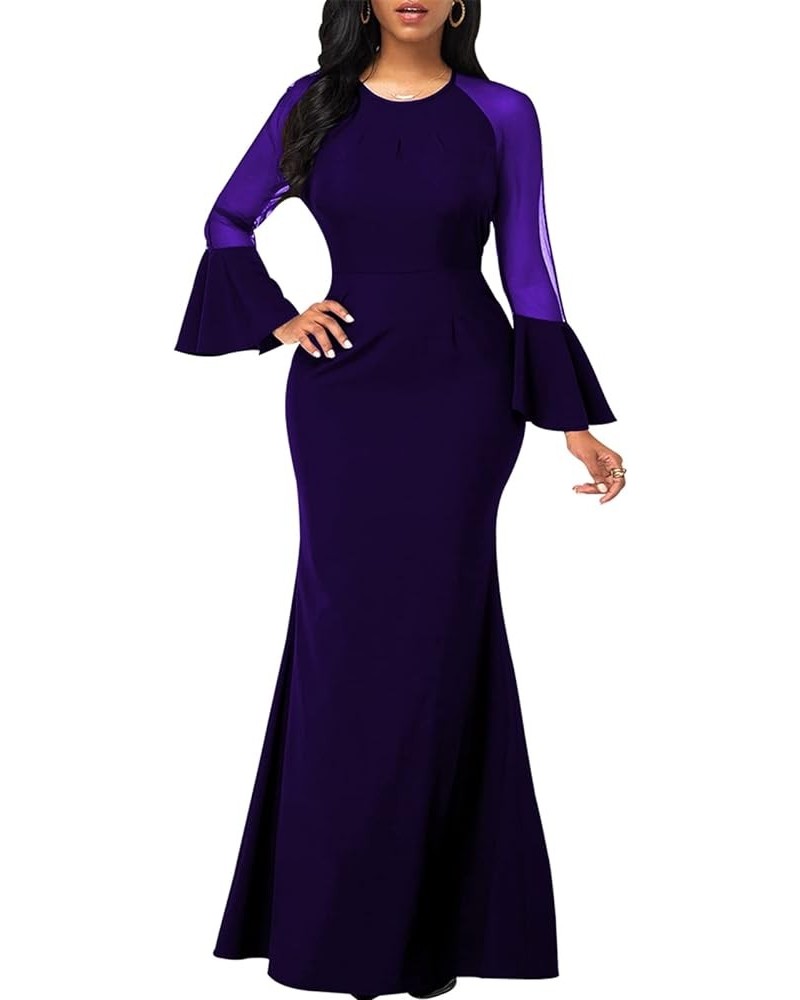 Colorful Maxi Dresses for Women Sexy Long Sleeve Deep V Neck Bodycon Floor Length Dress 11504dark Purple $13.24 Dresses