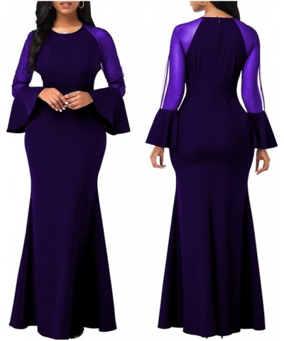 Colorful Maxi Dresses for Women Sexy Long Sleeve Deep V Neck Bodycon Floor Length Dress 11504dark Purple $13.24 Dresses