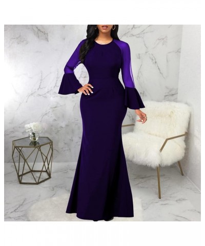 Colorful Maxi Dresses for Women Sexy Long Sleeve Deep V Neck Bodycon Floor Length Dress 11504dark Purple $13.24 Dresses