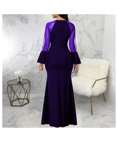 Colorful Maxi Dresses for Women Sexy Long Sleeve Deep V Neck Bodycon Floor Length Dress 11504dark Purple $13.24 Dresses