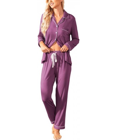 Pajamas Women's Long Sleeve Sleepwear Button Down Pj Sets Soft Loungewear Pajama Set for Women S-XXL Fuchsia $19.14 Sleep & L...