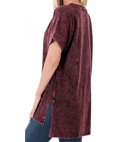 Women's Short Sleeve V Neck Mineral Wash Cotton T Shirt Top Blouse Tunic S-3XL Dark Burgundy $15.29 Tops