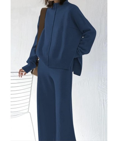 Women's 2 Piece Outfits Lounge Sets Long Sleeve High Neck Sweater Pullover Top Wide Leg Pants Sweatsuit Sets Blue $20.80 Acti...