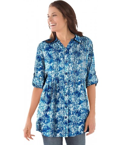 Women's Plus Size Pintucked Tunic Blouse Navy Texture Tie Dye $20.11 Others