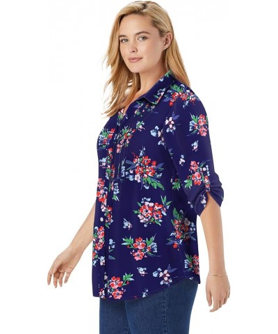 Women's Plus Size Pintucked Tunic Blouse Navy Texture Tie Dye $20.11 Others