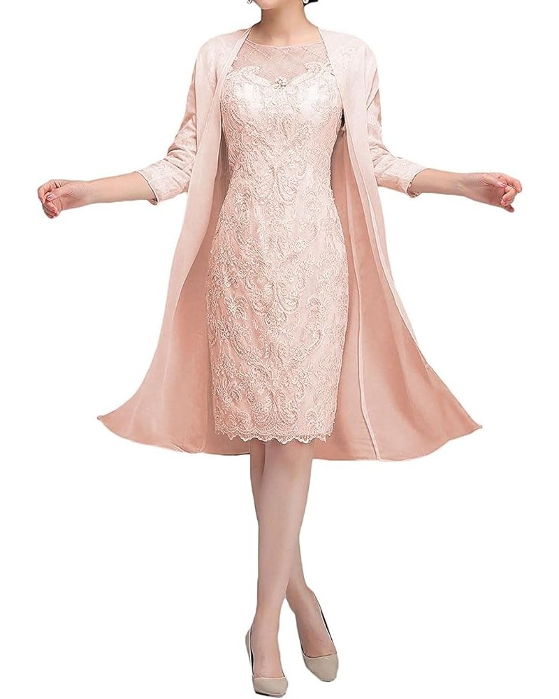 Mother of The Bride Dresses Short Evening Formal Dress Lace Appliques Modest Wedding Guest Groom Dress Jacket Women's Blush $...