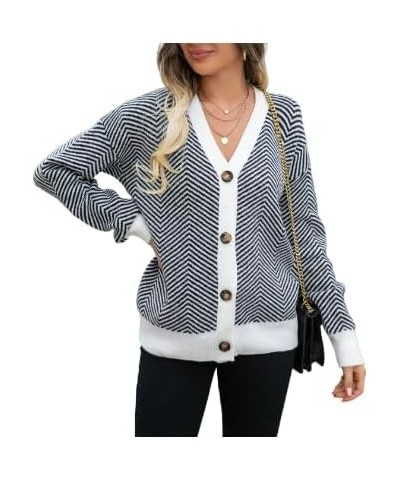 Women's Striped Color Block Sweater Cardigans Casual Long Sleeve Button Open Front Cardigan Fall Oversized Knitted Sweaters 0...