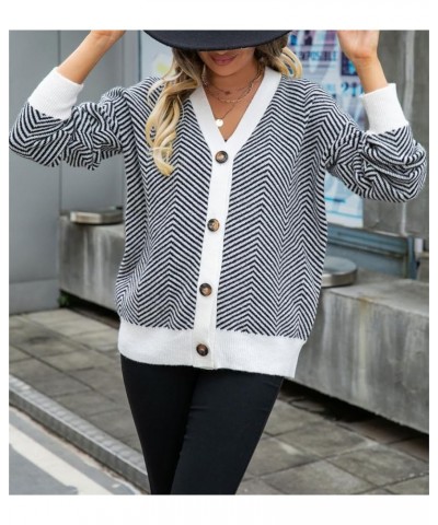 Women's Striped Color Block Sweater Cardigans Casual Long Sleeve Button Open Front Cardigan Fall Oversized Knitted Sweaters 0...