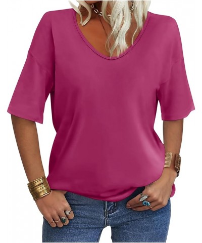 Women's V Neck Tops Elbow Length Shirts Loose Fit Summer Tops Basic Tees A Mauve (Elbow Sleeve) $11.75 T-Shirts