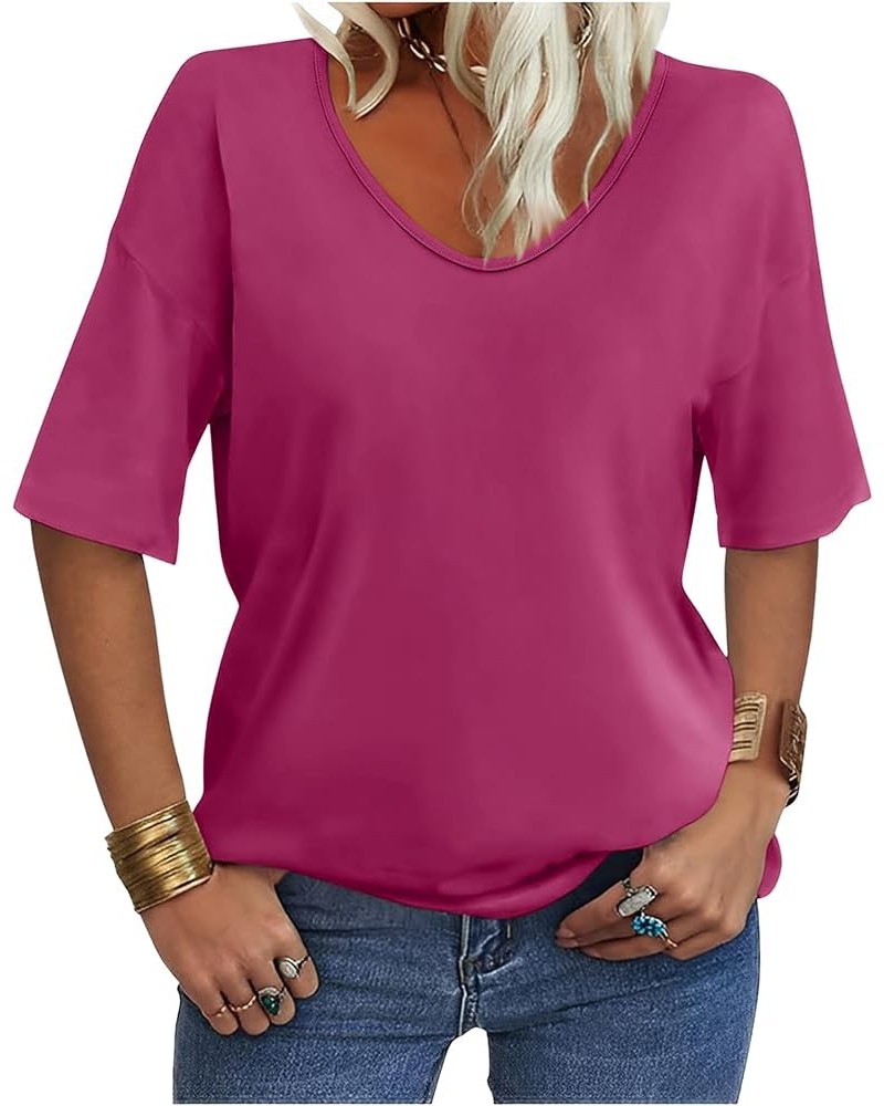 Women's V Neck Tops Elbow Length Shirts Loose Fit Summer Tops Basic Tees A Mauve (Elbow Sleeve) $11.75 T-Shirts