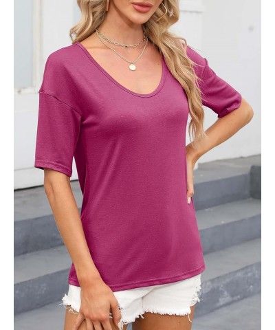 Women's V Neck Tops Elbow Length Shirts Loose Fit Summer Tops Basic Tees A Mauve (Elbow Sleeve) $11.75 T-Shirts