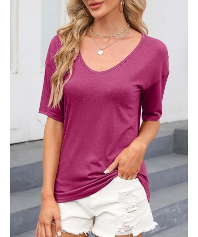 Women's V Neck Tops Elbow Length Shirts Loose Fit Summer Tops Basic Tees A Mauve (Elbow Sleeve) $11.75 T-Shirts