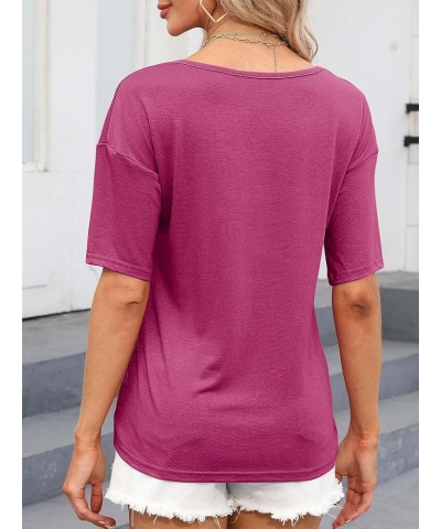 Women's V Neck Tops Elbow Length Shirts Loose Fit Summer Tops Basic Tees A Mauve (Elbow Sleeve) $11.75 T-Shirts