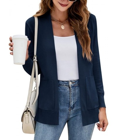 Womens Cardigan Sweater Long Sleeve Open Front Knit Cardigan Sweater with Pockets Dark Blue $18.18 Sweaters