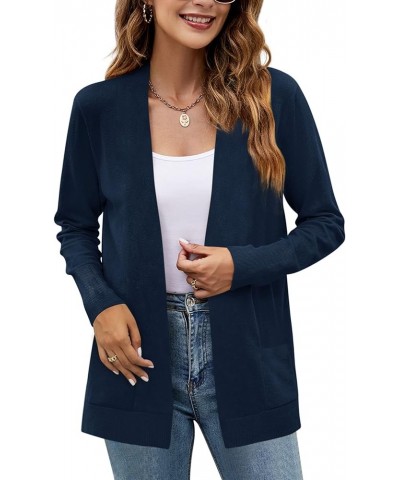 Womens Cardigan Sweater Long Sleeve Open Front Knit Cardigan Sweater with Pockets Dark Blue $18.18 Sweaters