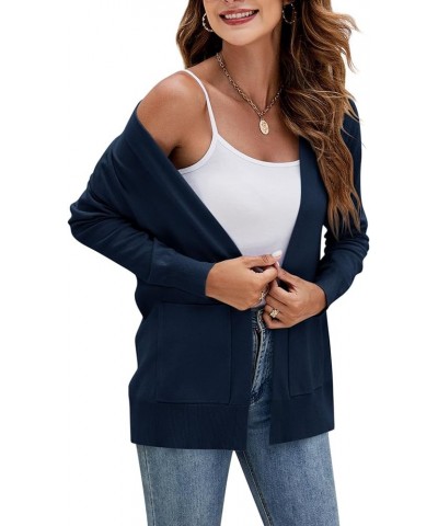 Womens Cardigan Sweater Long Sleeve Open Front Knit Cardigan Sweater with Pockets Dark Blue $18.18 Sweaters