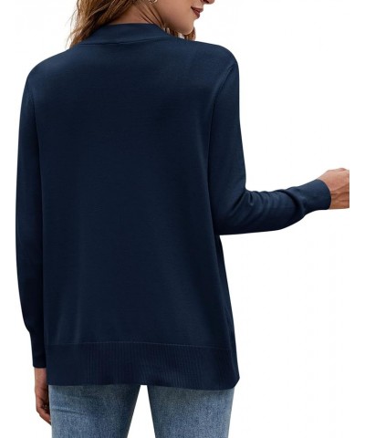 Womens Cardigan Sweater Long Sleeve Open Front Knit Cardigan Sweater with Pockets Dark Blue $18.18 Sweaters