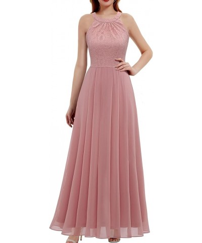 Women's Spring Long Formal Dress Wedding Guest Dress 2024 Halter Lace Dress Bridesmaid Cocktail Party Prom Gown A- Blush $24....