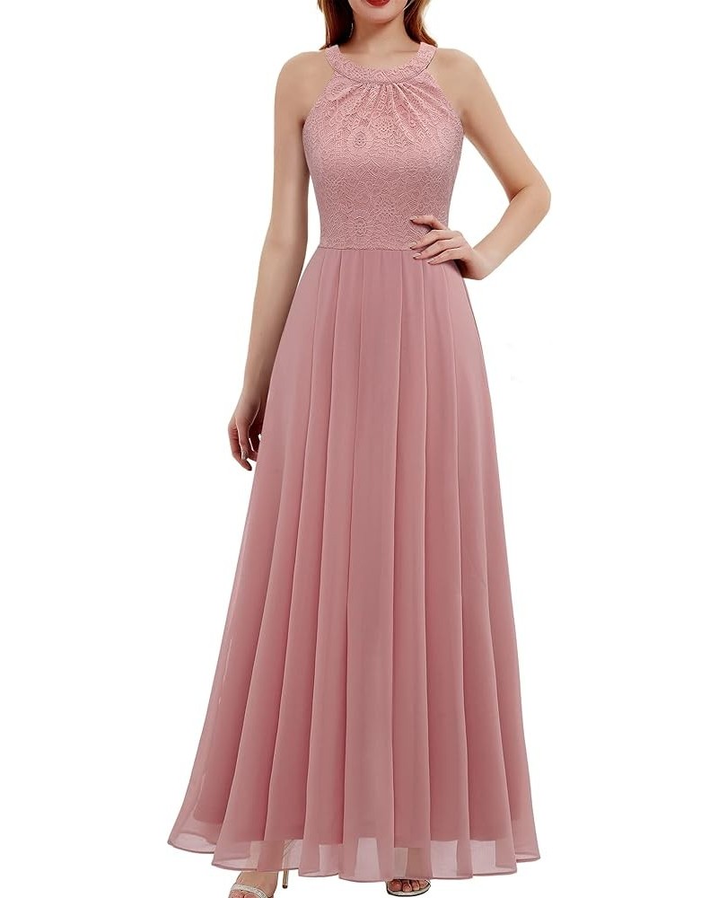 Women's Spring Long Formal Dress Wedding Guest Dress 2024 Halter Lace Dress Bridesmaid Cocktail Party Prom Gown A- Blush $24....