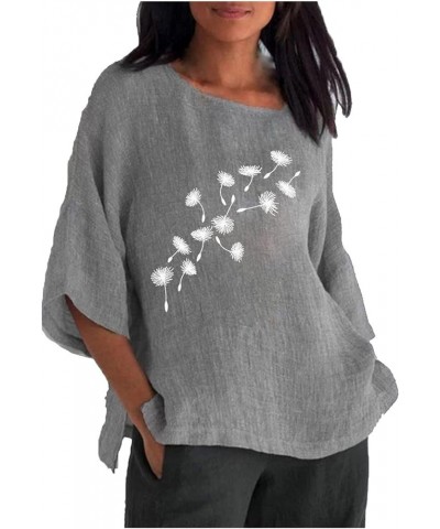 Women's Cotton Linen Tunic Tops Casual Loose Boho Tunic Tops Half Sleeve T-Shirt Blouses Cute Going Out Clothing 2023 Gray 7 ...