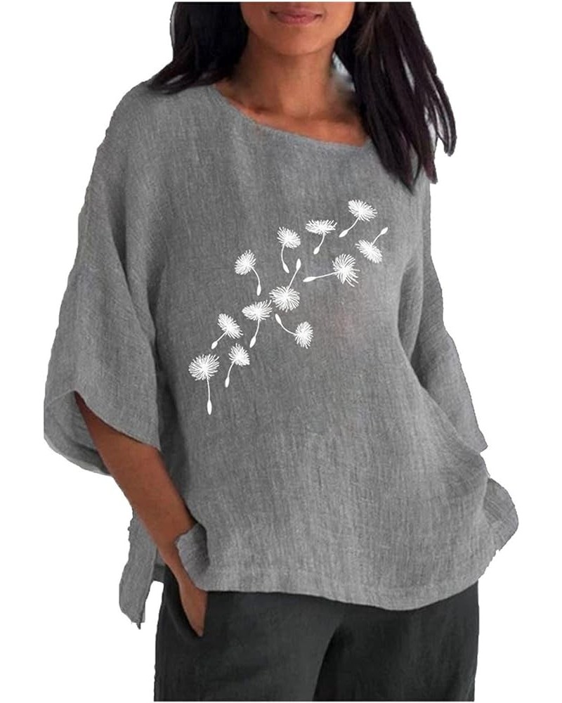 Women's Cotton Linen Tunic Tops Casual Loose Boho Tunic Tops Half Sleeve T-Shirt Blouses Cute Going Out Clothing 2023 Gray 7 ...