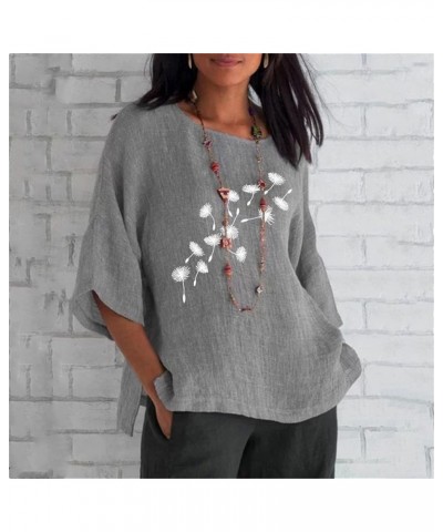 Women's Cotton Linen Tunic Tops Casual Loose Boho Tunic Tops Half Sleeve T-Shirt Blouses Cute Going Out Clothing 2023 Gray 7 ...