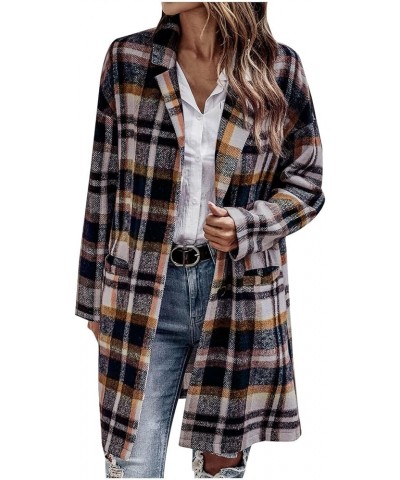 Jackets for Women Casual Plaid Printing Coats Long Sleeves Outerwear with Pockets 2023 Open Front Loose Trench A09-khaki $9.8...