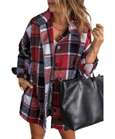 Women's Long Sleeve 2024 Plaid Flannel Jacket Casual Boyfriend Button Down Shirts Fall and Winter Coats Shacket Z3 Red $19.78...