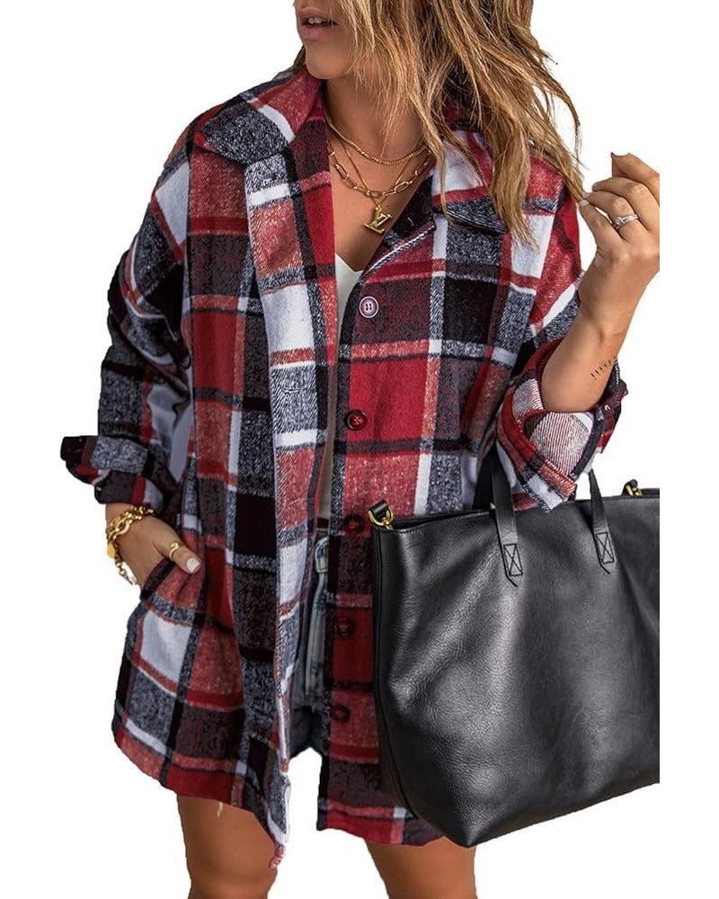 Women's Long Sleeve 2024 Plaid Flannel Jacket Casual Boyfriend Button Down Shirts Fall and Winter Coats Shacket Z3 Red $19.78...