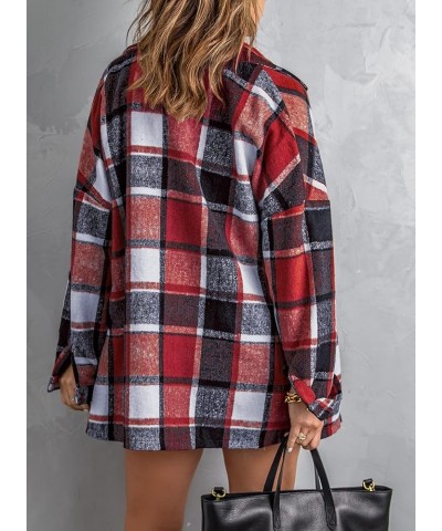 Women's Long Sleeve 2024 Plaid Flannel Jacket Casual Boyfriend Button Down Shirts Fall and Winter Coats Shacket Z3 Red $19.78...