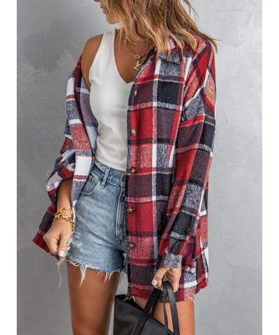 Women's Long Sleeve 2024 Plaid Flannel Jacket Casual Boyfriend Button Down Shirts Fall and Winter Coats Shacket Z3 Red $19.78...