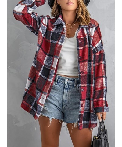 Women's Long Sleeve 2024 Plaid Flannel Jacket Casual Boyfriend Button Down Shirts Fall and Winter Coats Shacket Z3 Red $19.78...