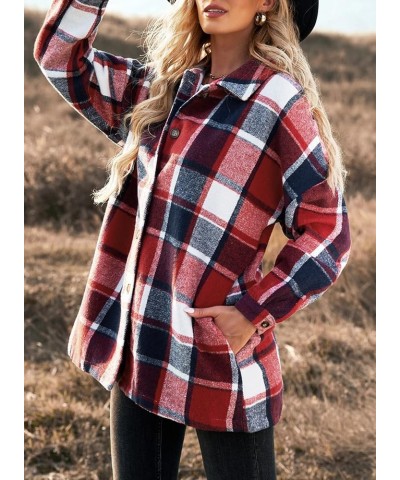 Women's Long Sleeve 2024 Plaid Flannel Jacket Casual Boyfriend Button Down Shirts Fall and Winter Coats Shacket Z3 Red $19.78...