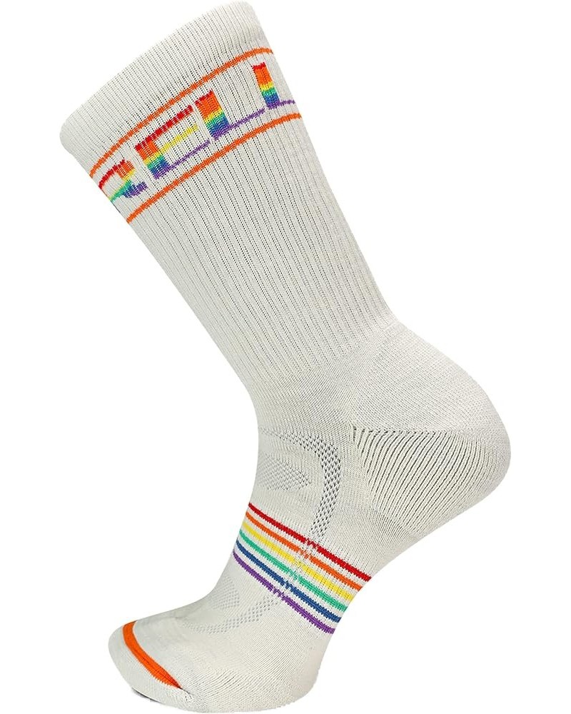 Men's and Women's Zoned Lightweight Cushion Wool Hiking Crew Socks-1 Pair Pack-Unisex Arch Support White Rainbow $10.47 Activ...