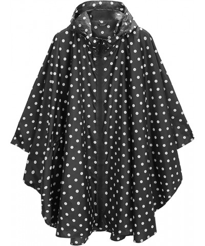 Rain Poncho Jacket Coat Hooded Zipper Style for Women/Men/Adult with Pocket Black Dot $11.59 Coats