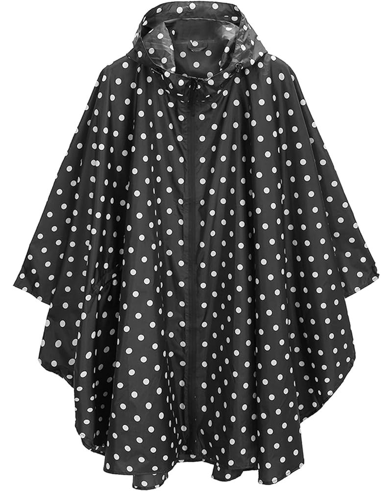 Rain Poncho Jacket Coat Hooded Zipper Style for Women/Men/Adult with Pocket Black Dot $11.59 Coats