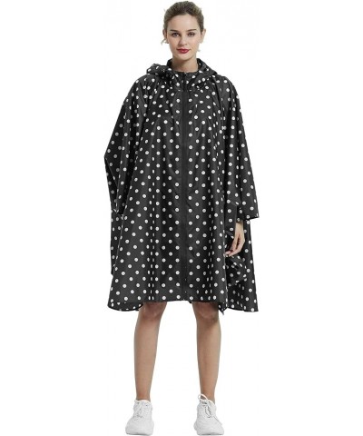 Rain Poncho Jacket Coat Hooded Zipper Style for Women/Men/Adult with Pocket Black Dot $11.59 Coats