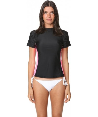 Women's UPF 50+ Short Sleeve Rash Guard Athletic Swim Top Sun Guard UV Protection Swimwear Black/Pink $10.99 Swimsuits