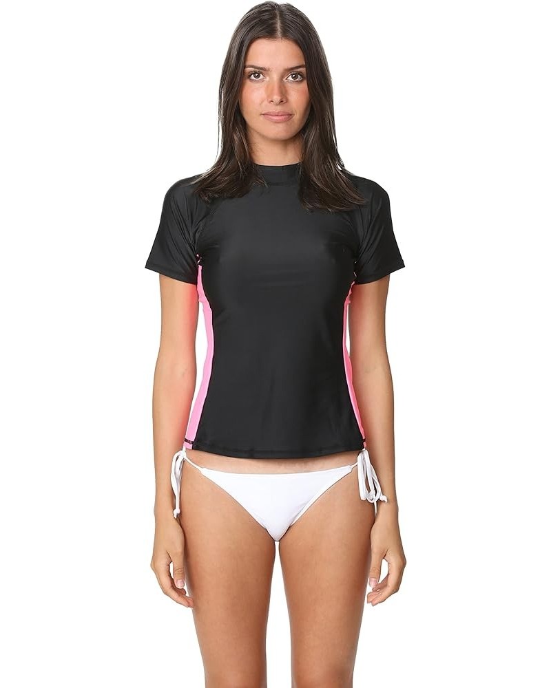 Women's UPF 50+ Short Sleeve Rash Guard Athletic Swim Top Sun Guard UV Protection Swimwear Black/Pink $10.99 Swimsuits