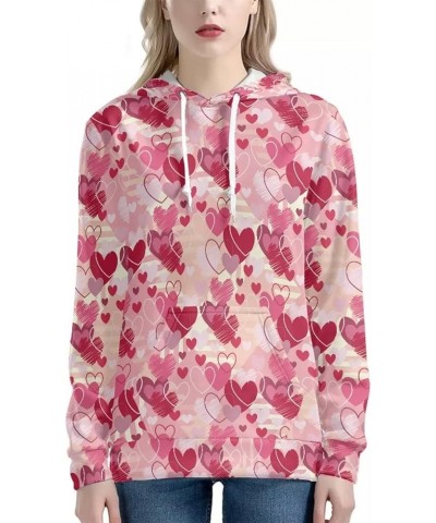 Womens Drawstring Hoodies Long Sleeve Fashion Sweatshirts Pullover Hooded Valentine's Day Pink Love $16.10 Hoodies & Sweatshirts