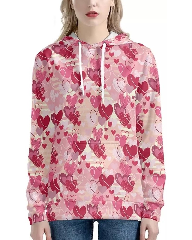 Womens Drawstring Hoodies Long Sleeve Fashion Sweatshirts Pullover Hooded Valentine's Day Pink Love $16.10 Hoodies & Sweatshirts