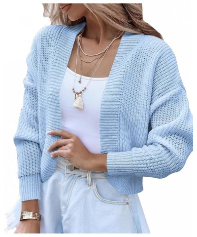 Women's Long Sleeve Cropped Cardigan Open Front Lightweight Casual Knit Short Shrugs Sweater Coats Blue $15.36 Sweaters